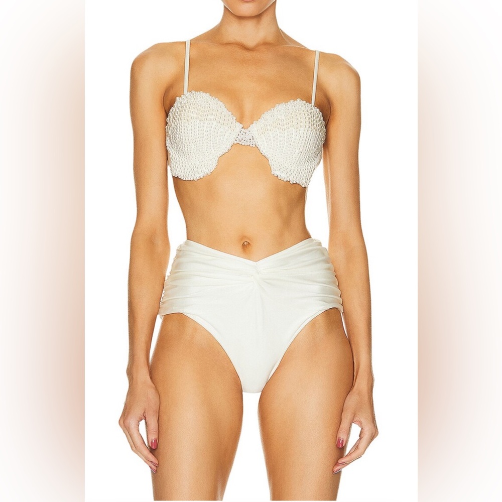 PatBO Pearl Beaded Bralette Top & V Shape Bikini Bottom (the set)